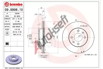 BREMBO Brzdov kotou - 241 mm BRE 09.9998.10, 09.9998.10