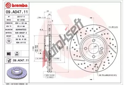 BREMBO Brzdov kotou COATED DISC LINE - 294 mm BRE 09.A047.11, 09.A047.11