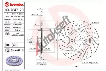 BREMBO Brzdov kotou - 294 mm BRE 09.A047.21, 09.A047.21