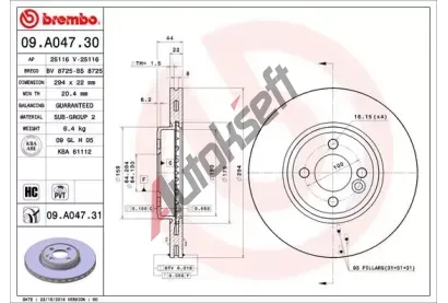 BREMBO Brzdov kotou COATED DISC LINE - 294 mm BRE 09.A047.31, 09.A047.31