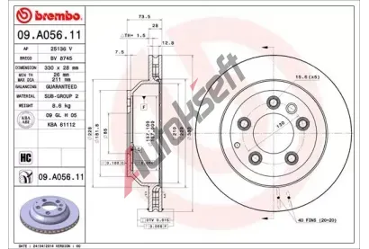 BREMBO Brzdov kotou COATED DISC LINE - 330 mm BRE 09.A056.11, 09.A056.11