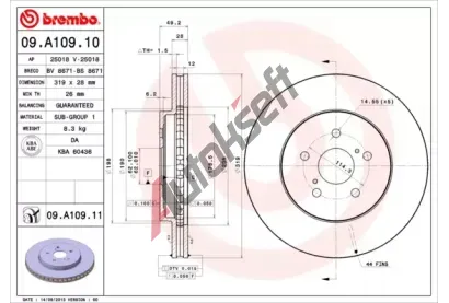 BREMBO Brzdov kotou COATED DISC LINE - 319 mm BRE 09.A109.11, 09.A109.11