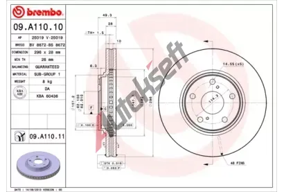 BREMBO Brzdov kotou COATED DISC LINE - 296 mm BRE 09.A110.11, 09.A110.11