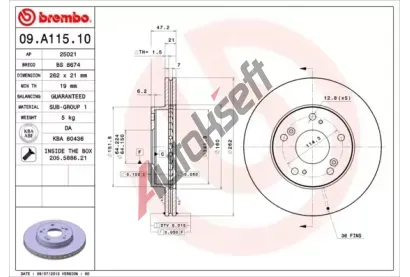 BREMBO Brzdov kotou - 262 mm BRE 09.A115.10, 09.A115.10