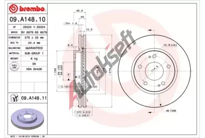 BREMBO Brzdov kotou COATED DISC LINE - 276 mm BRE 09.A148.11, 09.A148.11