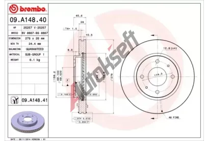 BREMBO Brzdov kotou COATED DISC LINE - 276 mm BRE 09.A148.41, 09.A148.41