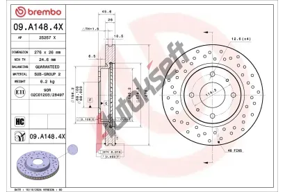 BREMBO Brzdový kotouč XTRA LINE - Xtra - 276 mm BRE 09.A148.4X, 09.A148.4X BREMBO Brzdový kotouč XTRA LINE - Xtra - 276 mm BRE 09.A148.4X, 09.A148.4X