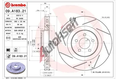 BREMBO Brzdov kotou COATED DISC LINE - 360 mm BRE 09.A183.21, 09.A183.21