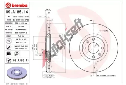 BREMBO Brzdov kotou COATED DISC LINE - 302 mm BRE 09.A185.11, 09.A185.11
