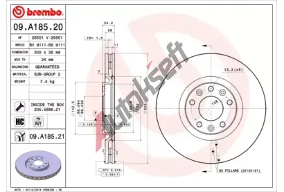 BREMBO Brzdov kotou COATED DISC LINE - 302 mm BRE 09.A185.21, 09.A185.21