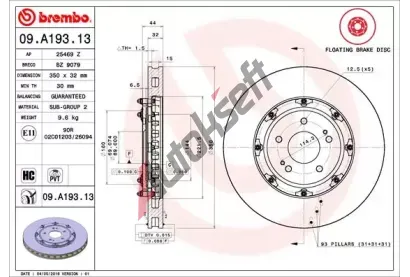 BREMBO Brzdov kotou TWO-PIECE FLOATING DISCS LINE - 350 mm BRE 09.A193.13, 09.A193.13