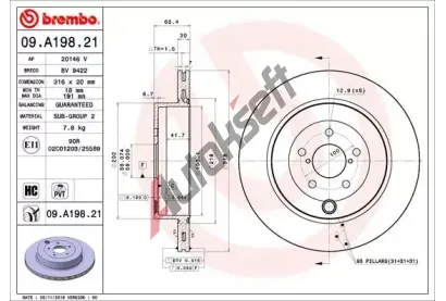BREMBO Brzdov kotou COATED DISC LINE - 316 mm BRE 09.A198.21, 09.A198.21