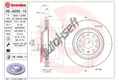 BREMBO Brzdov kotou COATED DISC LINE - 310 mm BRE 09.A200.11, 09.A200.11