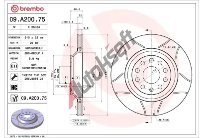 BREMBO Brzdov kotou XTRA LINE - Max - 310 mm BRE 09.A200.75, 09.A200.75