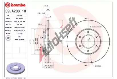 BREMBO Brzdov kotou - 285 mm BRE 09.A203.10, 09.A203.10