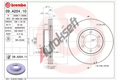 BREMBO Brzdov kotou COATED DISC LINE - 338 mm BRE 09.A204.11, 09.A204.11