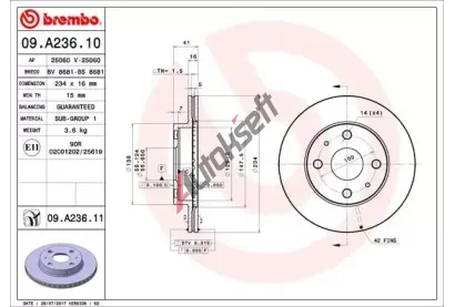 BREMBO Brzdový kotouč COATED DISC LINE - 234 mm BRE 09.A236.11, 09.A236.11 BREMBO Brzdový kotouč COATED DISC LINE - 234 mm BRE 09.A236.11, 09.A236.11