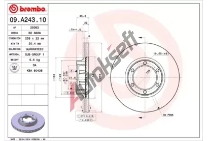 BREMBO Brzdový kotouč - 258 mm BRE 09.A243.10, 09.A243.10 BREMBO Brzdový kotouč - 258 mm BRE 09.A243.10, 09.A243.10