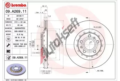 BREMBO Brzdov kotou COATED DISC LINE - 310 mm BRE 09.A269.11, 09.A269.11