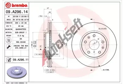 BREMBO Brzdov kotou COATED DISC LINE - 280 mm BRE 09.A296.11, 09.A296.11