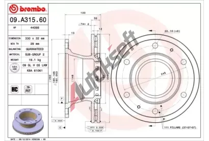BREMBO Brzdov kotou - 330 mm BRE 09.A315.60, 09.A315.60