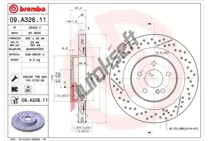 BREMBO Brzdov kotou COATED DISC LINE - 330 mm BRE 09.A326.11, 09.A326.11
