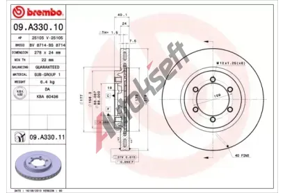 BREMBO Brzdov kotou - 278 mm BRE 09.A330.11, 09.A330.11