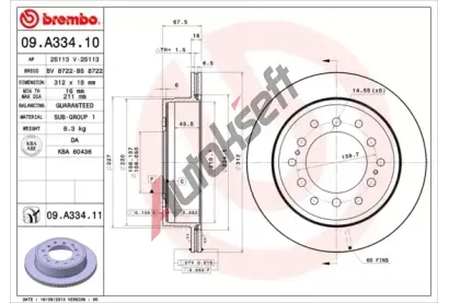 BREMBO Brzdov kotou COATED DISC LINE - 312 mm BRE 09.A334.11, 09.A334.11