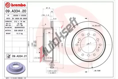 BREMBO Brzdov kotou COATED DISC LINE - 312 mm BRE 09.A334.21, 09.A334.21
