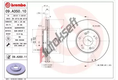 BREMBO Brzdov kotou COATED DISC LINE - 280 mm BRE 09.A350.11, 09.A350.11