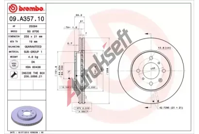 BREMBO Brzdov kotou - 258 mm BRE 09.A357.10, 09.A357.10