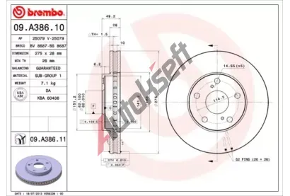 BREMBO Brzdov kotou COATED DISC LINE - 275 mm BRE 09.A386.11, 09.A386.11