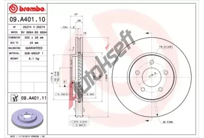 BREMBO Brzdov kotou COATED DISC LINE - 303 mm BRE 09.A401.11, 09.A401.11