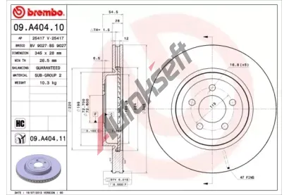 BREMBO Brzdov kotou COATED DISC LINE - 345 mm BRE 09.A404.11, 09.A404.11