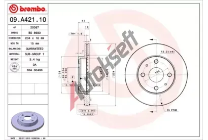 BREMBO Brzdov kotou - 234 mm BRE 09.A421.10, 09.A421.10