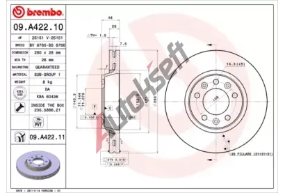 BREMBO Brzdov kotou - 280 mm BRE 09.A422.10, 09.A422.10