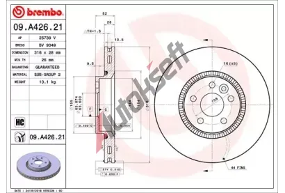BREMBO Brzdov kotou COATED DISC LINE - 316 mm BRE 09.A426.21, 09.A426.21