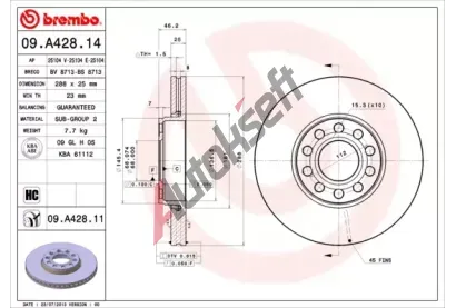 BREMBO Brzdov kotou COATED DISC LINE - 288 mm BRE 09.A428.11, 09.A428.11