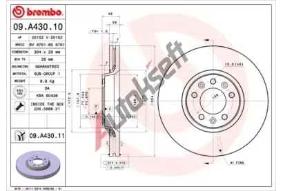 BREMBO Brzdov kotou COATED DISC LINE - 304 mm BRE 09.A430.11, 09.A430.11