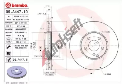 BREMBO Brzdov kotou COATED DISC LINE - 304 mm BRE 09.A447.11, 09.A447.11