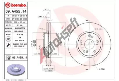 BREMBO Brzdov kotou COATED DISC LINE - 282 mm BRE 09.A455.11, 09.A455.11