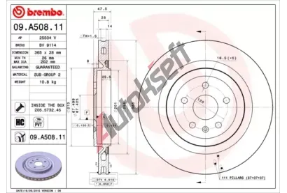 BREMBO Brzdový kotouč COATED DISC LINE - 365 mm BRE 09.A508.11, 09.A508.11  BREMBO Brzdový kotouč COATED DISC LINE - 365 mm BRE 09.A508.11, 09.A508.11