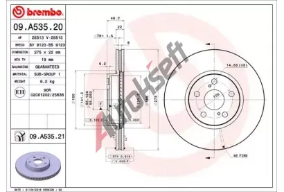 BREMBO Brzdov kotou COATED DISC LINE - 275 mm BRE 09.A535.21, 09.A535.21