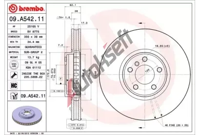BREMBO Brzdov kotou COATED DISC LINE - 356 mm BRE 09.A542.11, 09.A542.11