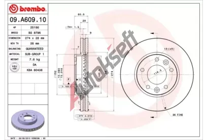 BREMBO Brzdov kotou - 274 mm BRE 09.A609.10, 09.A609.10