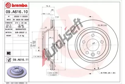 BREMBO Brzdov kotou - 314 mm BRE 09.A616.10, 09.A616.10