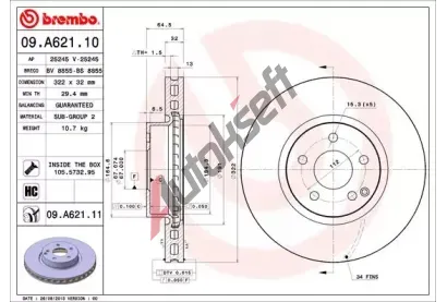 BREMBO Brzdov kotou - 322 mm BRE 09.A621.10, 09.A621.10