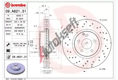 BREMBO Brzdov kotou COATED DISC LINE - 322 mm BRE 09.A621.31, 09.A621.31