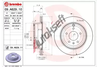 BREMBO Brzdov kotou COATED DISC LINE - 303 mm BRE 09.A629.11, 09.A629.11