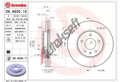 BREMBO Brzdov kotou - 296 mm BRE 09.A630.10, 09.A630.10